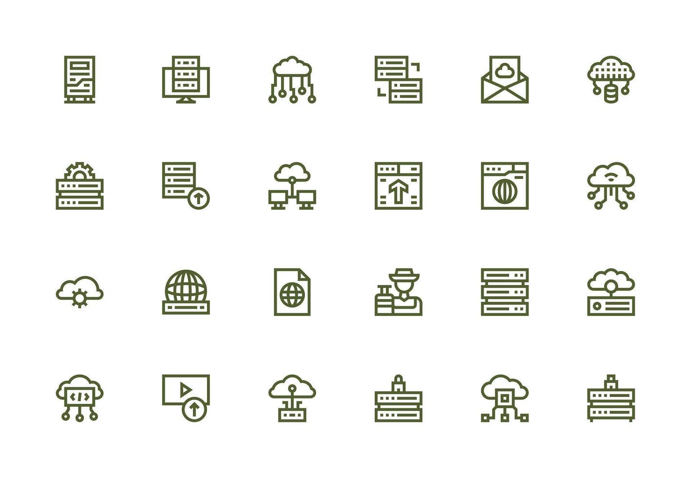 Thick Line Line Style Hosting Icons with 24 Vectors Scalable Icons for All Themes