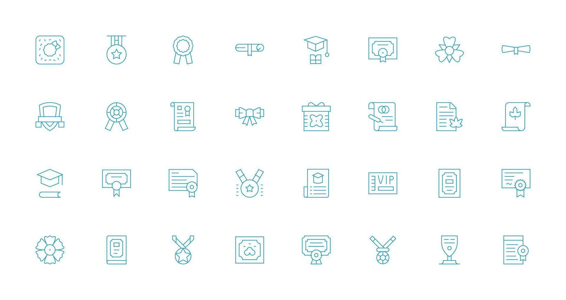 32 Icons for Certificate in Thin Line Format Layout Icon Collection vector