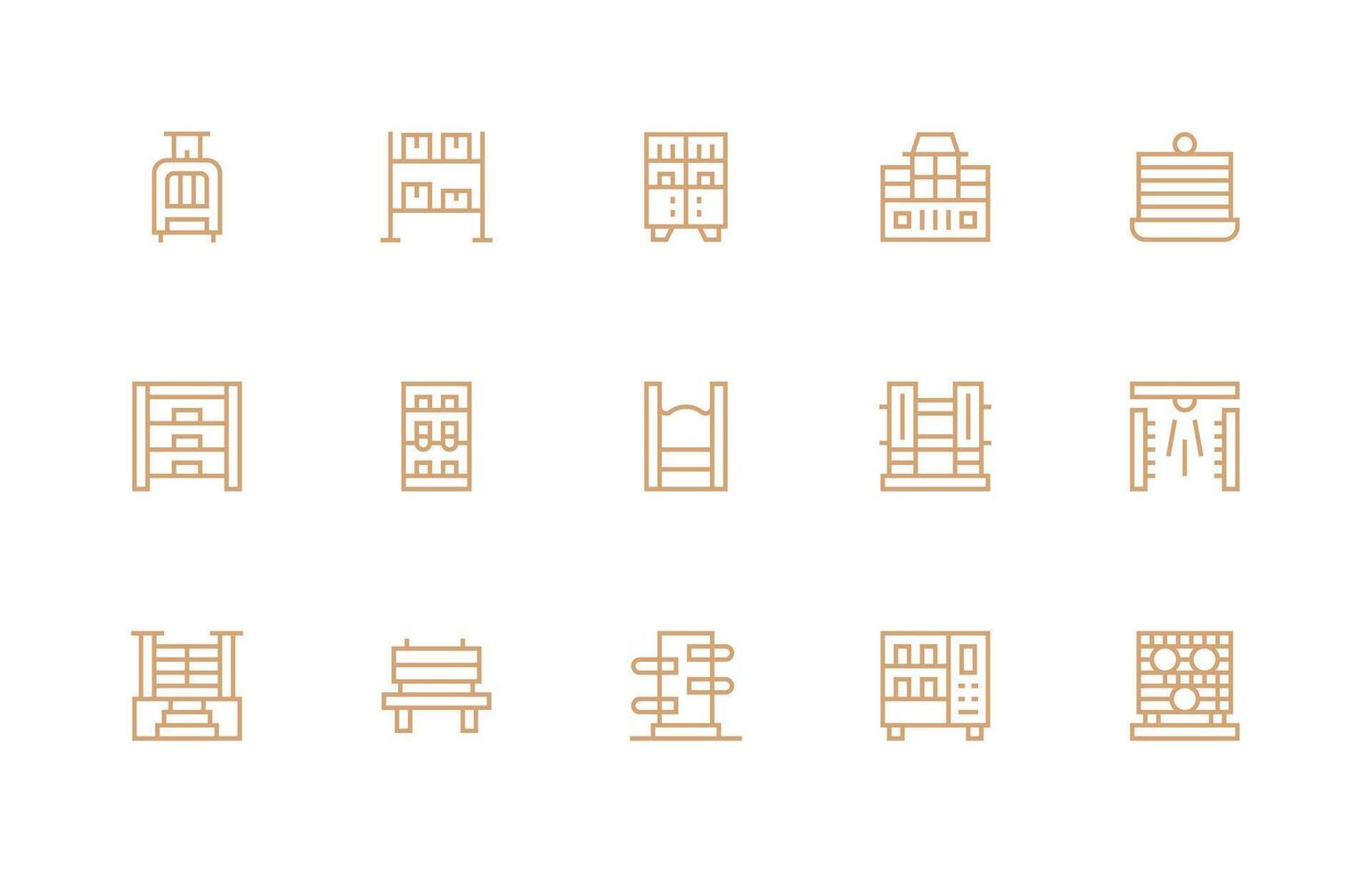 Shelves Icon Set with 15 Regular Line Graphics Interface Icons for Daily Use vector