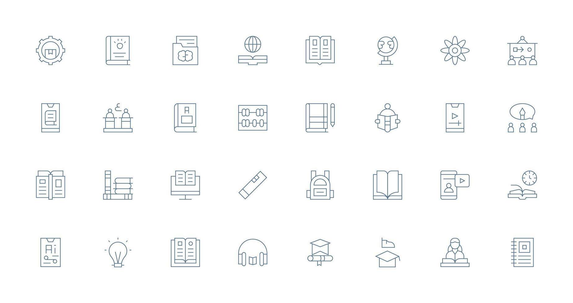 Learning featuring 32 Icons in Thin Line Design Customizable Icon Series for Mobile Screens vector