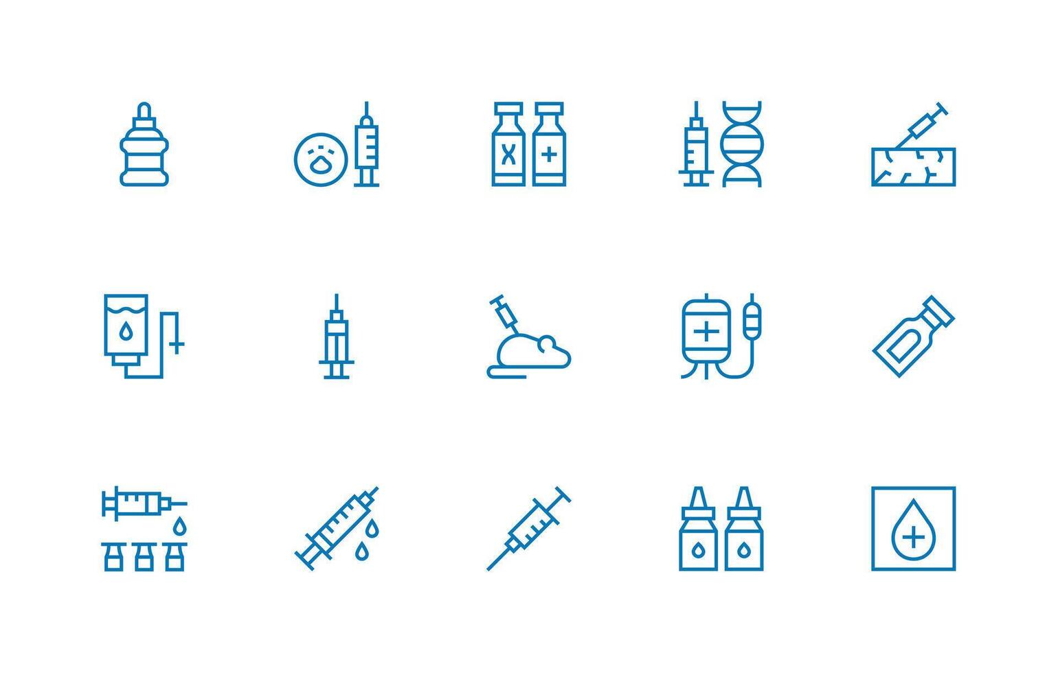 15 Injection Icons in Regular Line Aesthetic Reliable Icons for All Interfaces vector