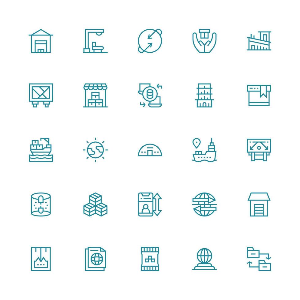 Export featuring 25 Icons in Medium Stroke Outline Design Responsive Icon Set for Flexible Layouts vector