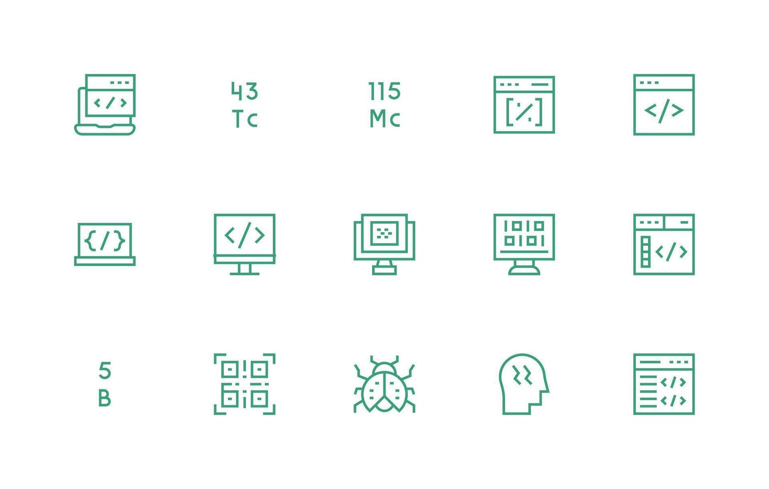 15 Regular Line Icons for Code Graphics Quick Access Icons for UI Development vector
