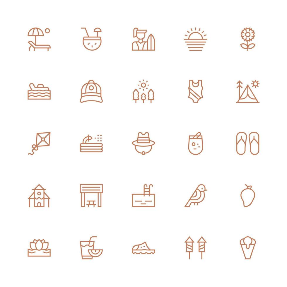 Medium Stroke Outline Icons from Summer Set with 25 Vectors Well-Structured Icons for Creative Use