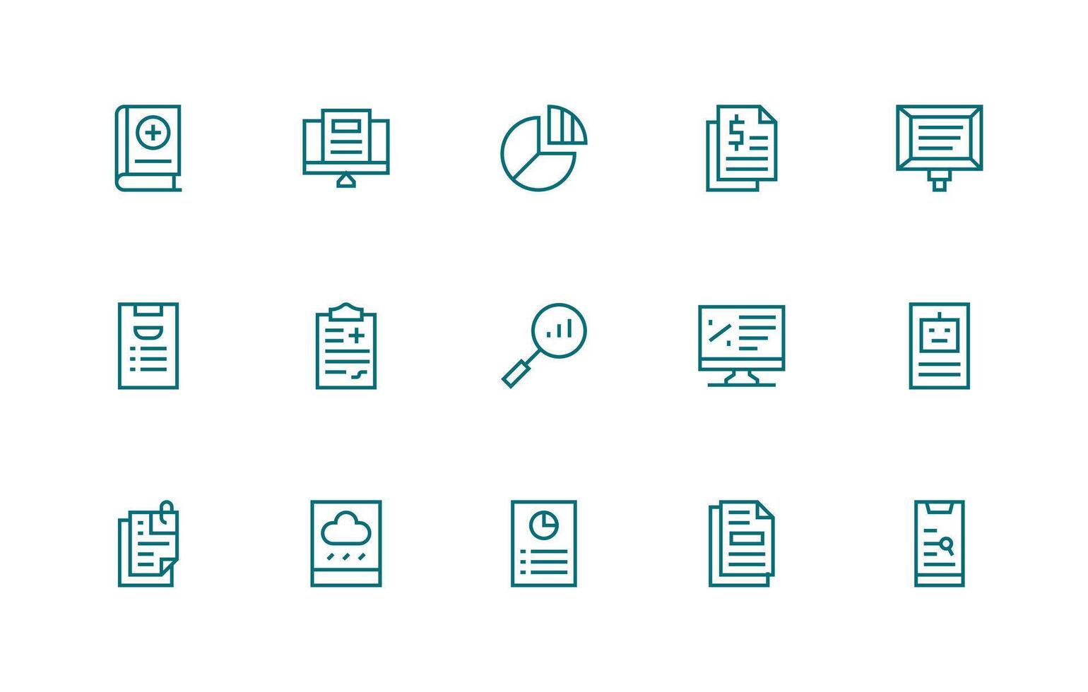 Report Set with 15 Regular Line Icons Scalable Icons for All Themes vector