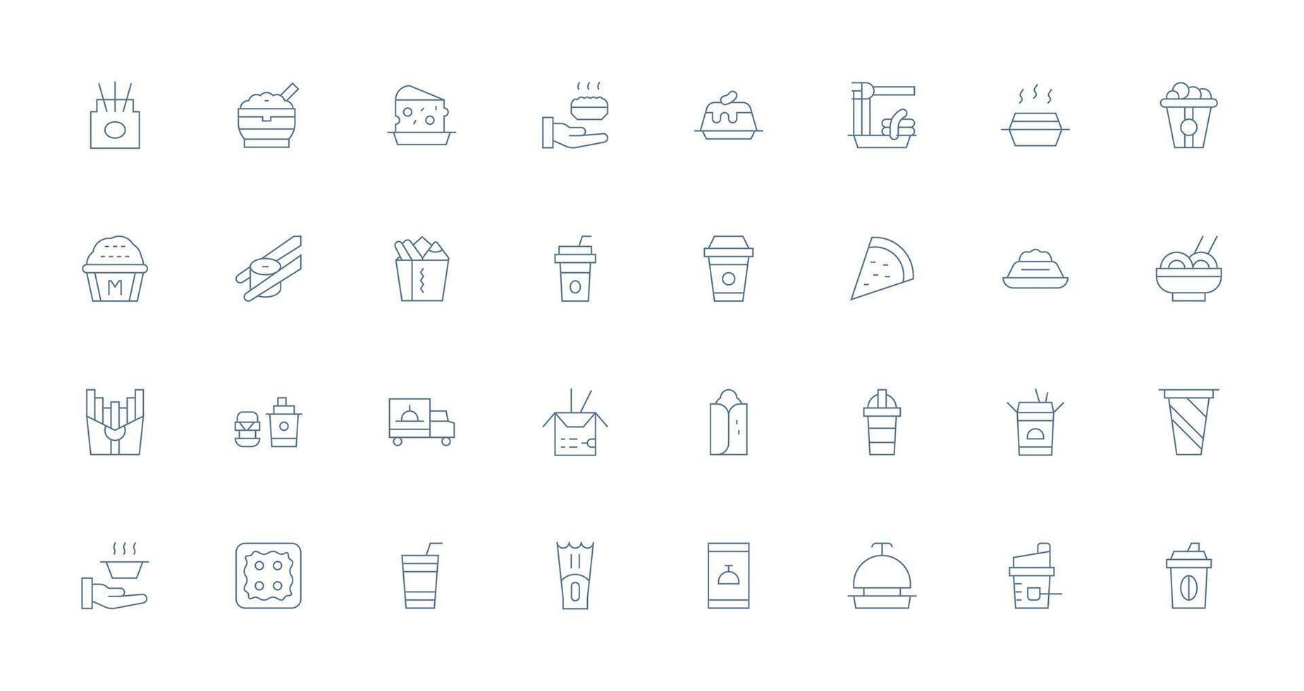 Takeout featuring 32 Icons in Thin Line Design Clean Set for Layout Prototypes vector