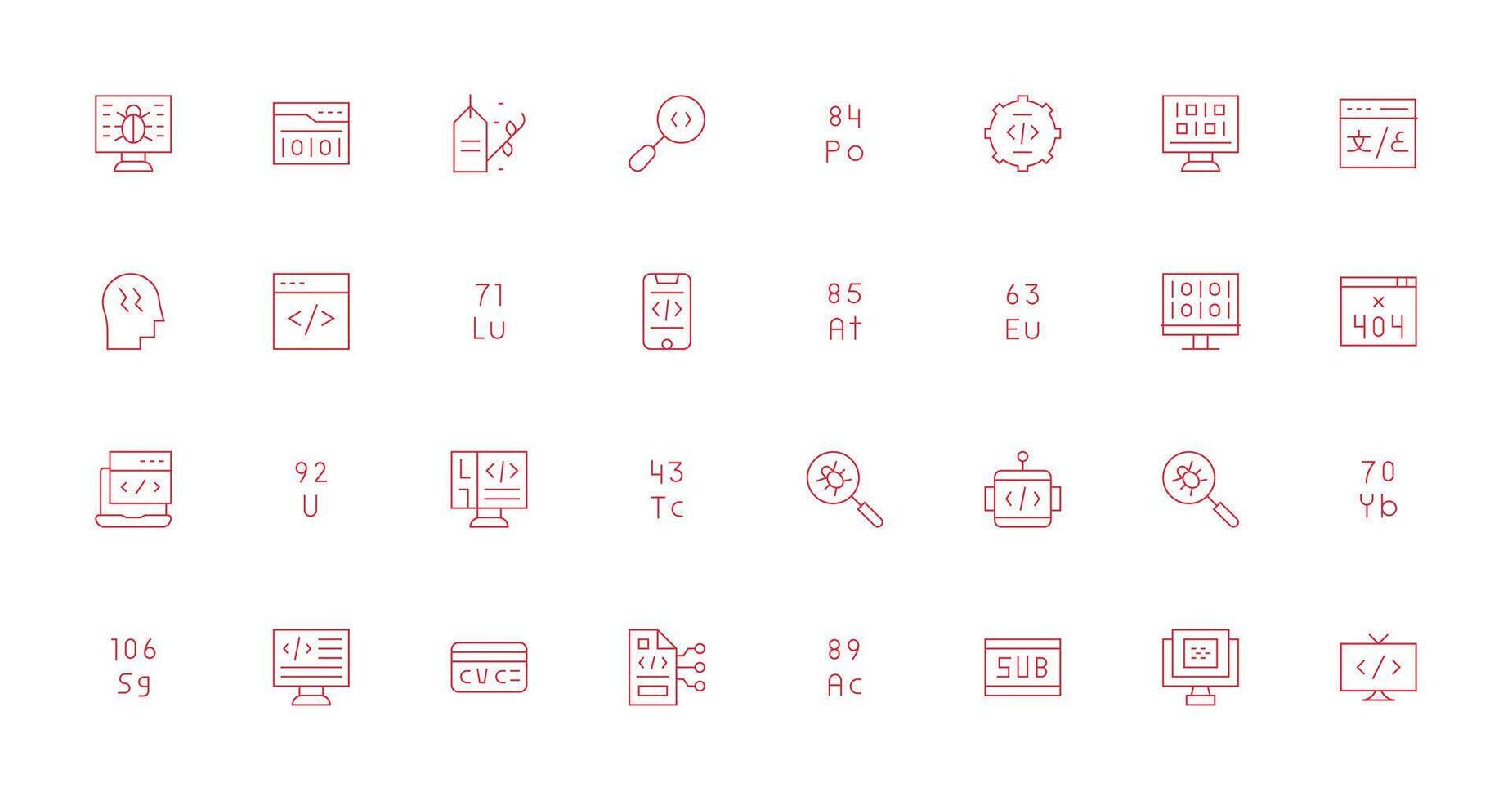 Code featuring 32 Icons in Thin Line Design Light Icon Series vector