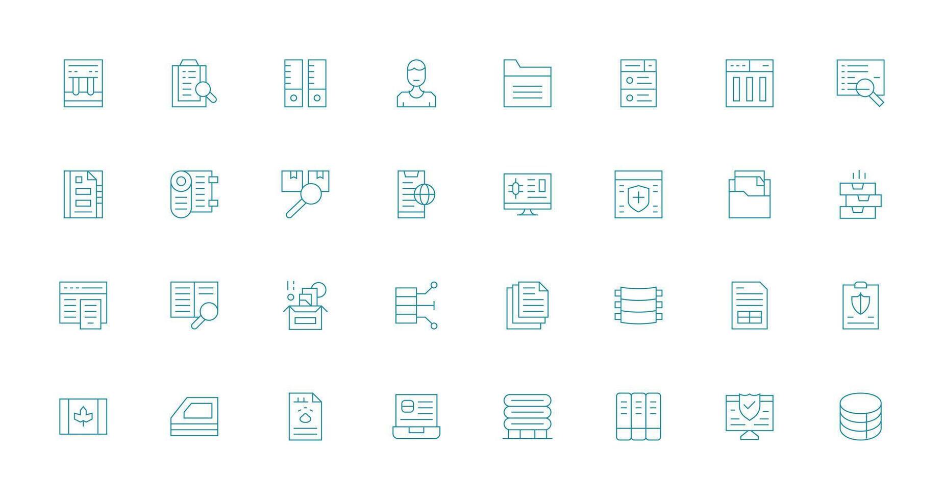 Records Icon Set with 32 Thin Line Graphics Icon Pack for Various Themes vector