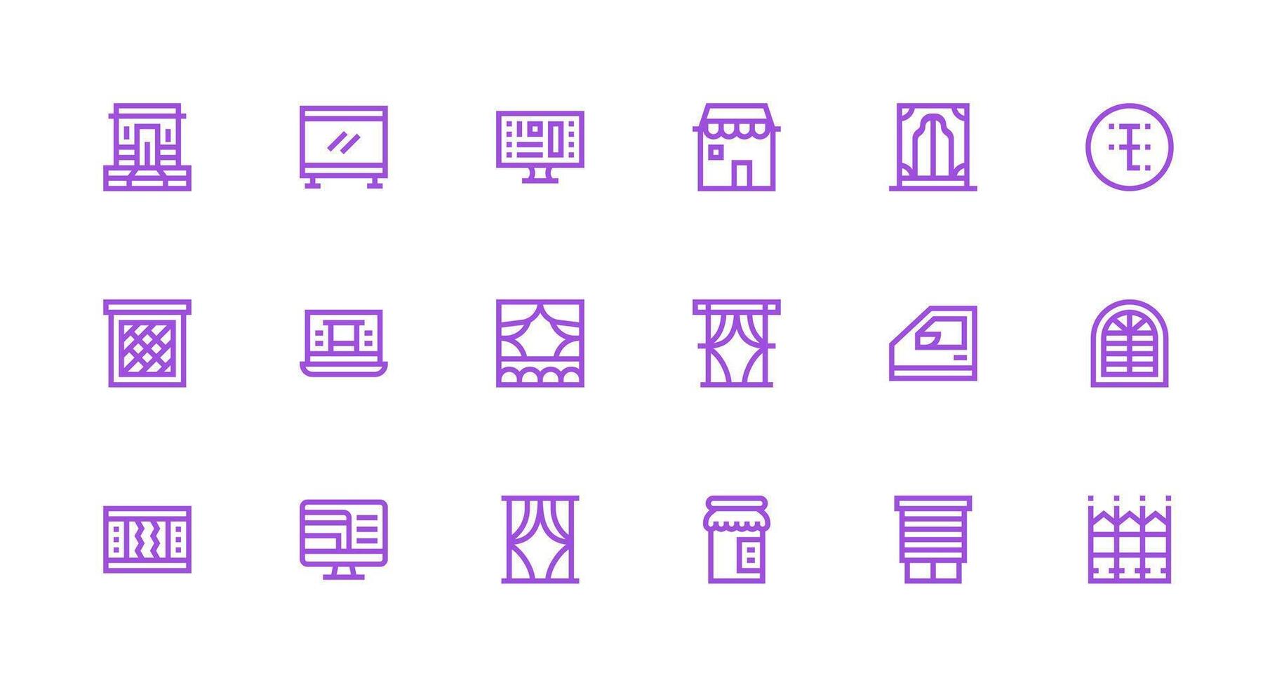 Window Set with 18 Strong Stroke Line Icons Icon Set for Web vector