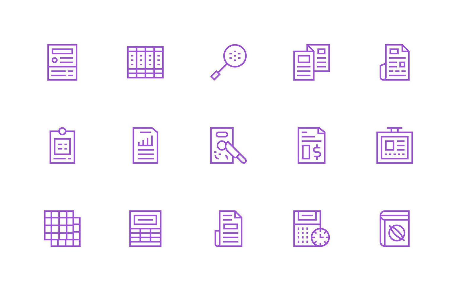 Spreadsheet Design Icons featuring 15 in Regular Line Style Icon Set vector