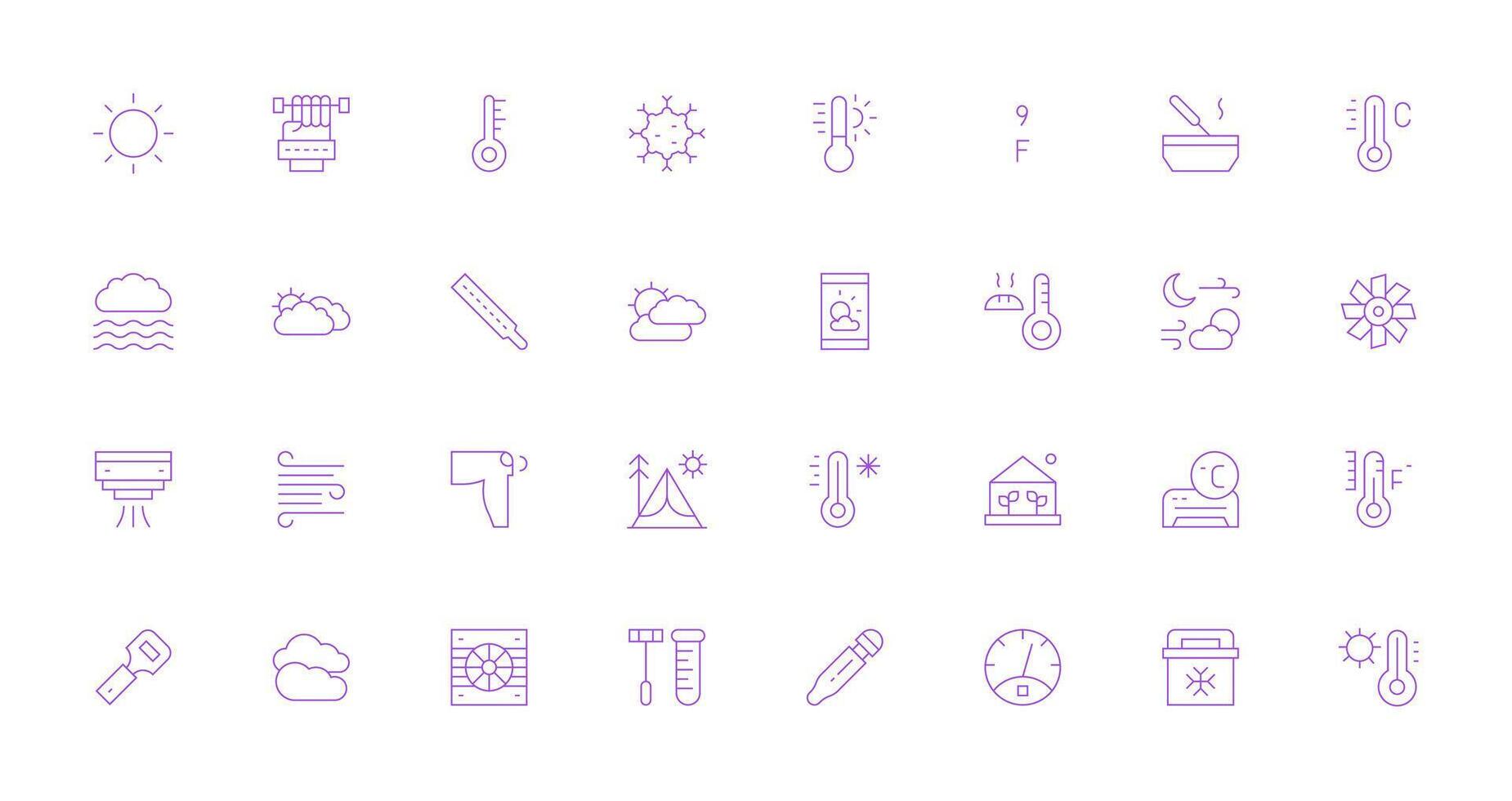 Temperature including 32 Thin Line Illustrations Balanced Icon Set for Functional Design vector