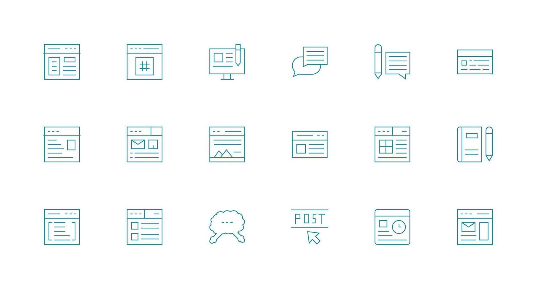 18 Icons for Blog in Minimal Line Format Interface Icons for Daily Use vector
