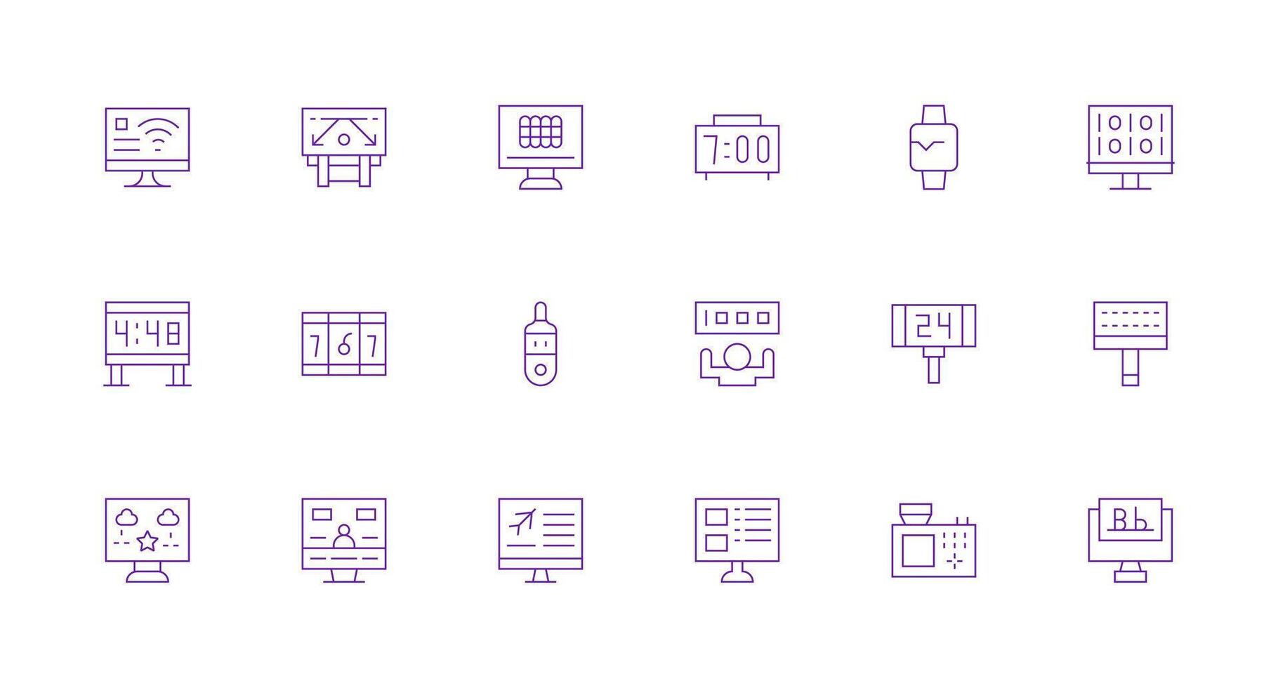 Minimal Line Style Digital Display Icons with 18 Vectors Sharp Icons for Presentations
