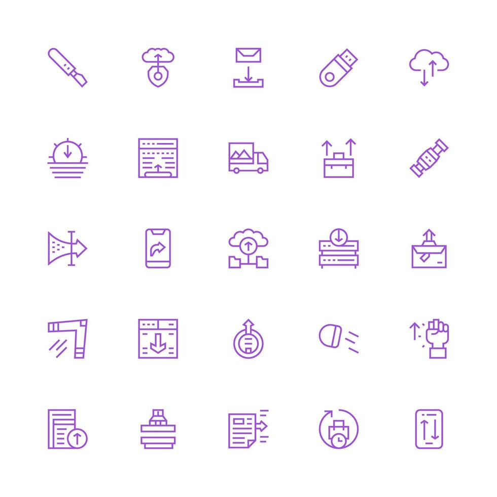 Medium Stroke Outline Style File Transfer Icons with 25 Vectors Icon Pack for Various Themes