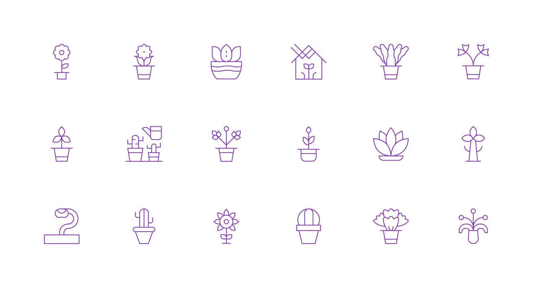Potted Plant Icon Set with 18 Minimal Line Graphics Dashboard Icon Series vector
