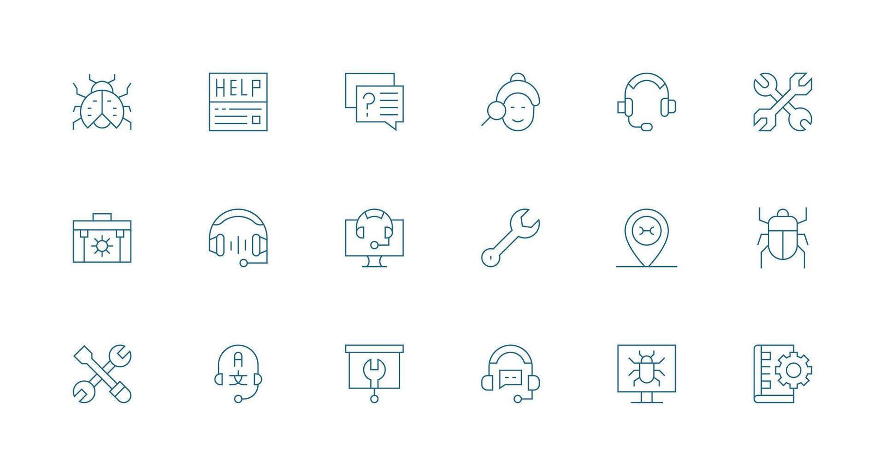 Minimal Line Style Technical Support Icons with 18 Vectors All-Purpose Icon Design Pack
