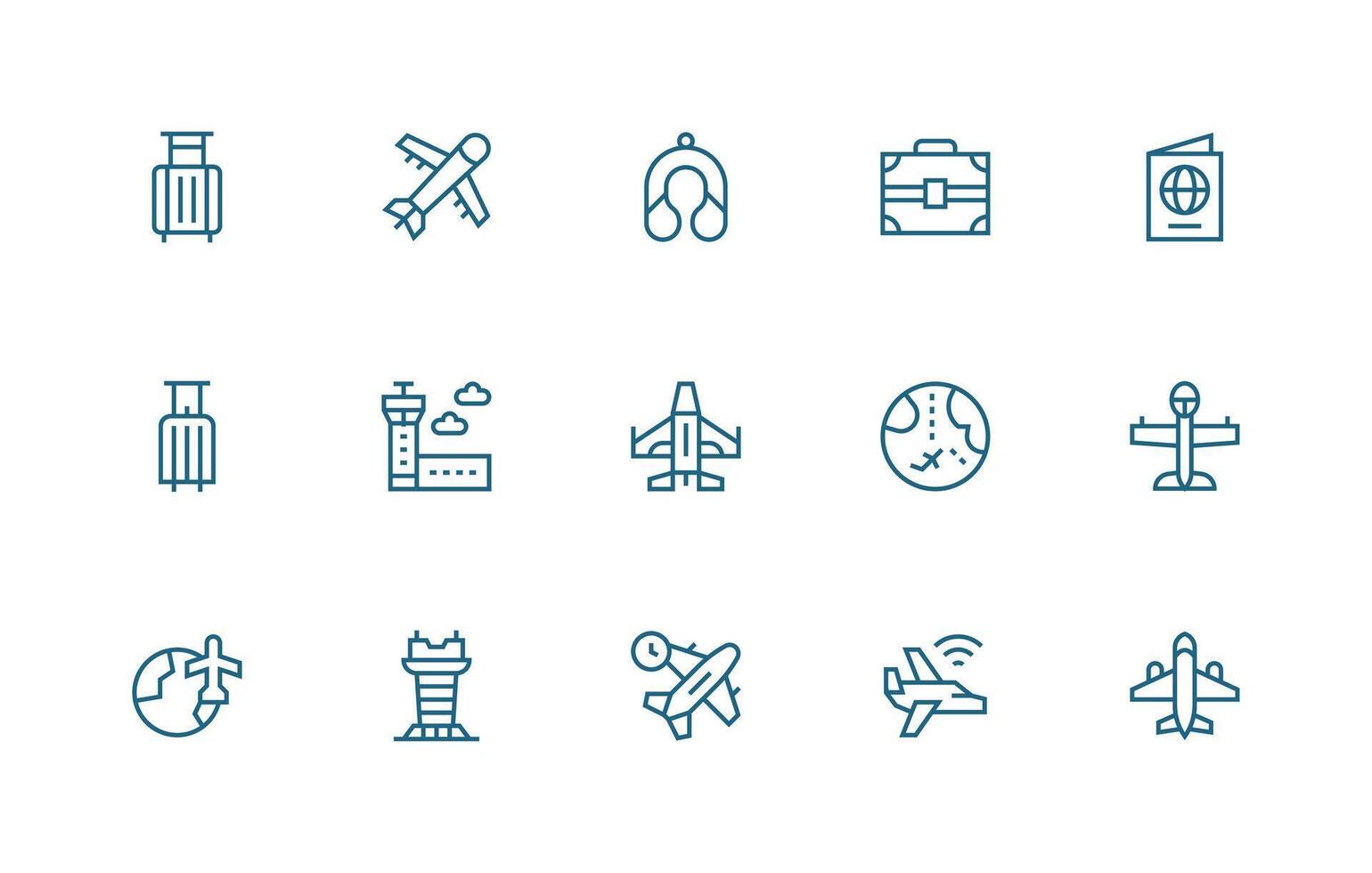 15 Regular Line Style Icons from Airplane Collection Simplified Icon Pack for Visual Tools vector