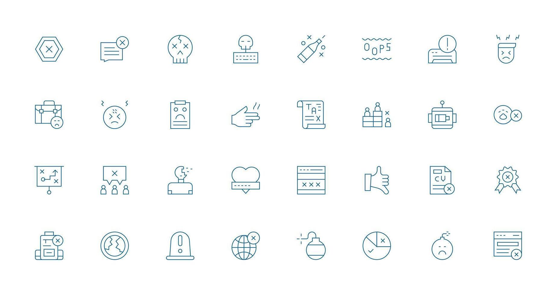 Failure Set with 32 Thin Line Icons Digital Product Icons for Fast Delivery vector