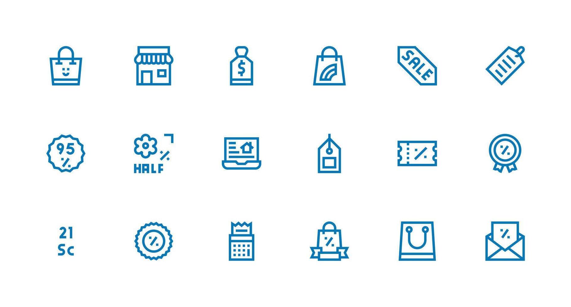 Sale featuring 18 Icons in Strong Stroke Line Design Flexible Icon System for Web Interfaces vector