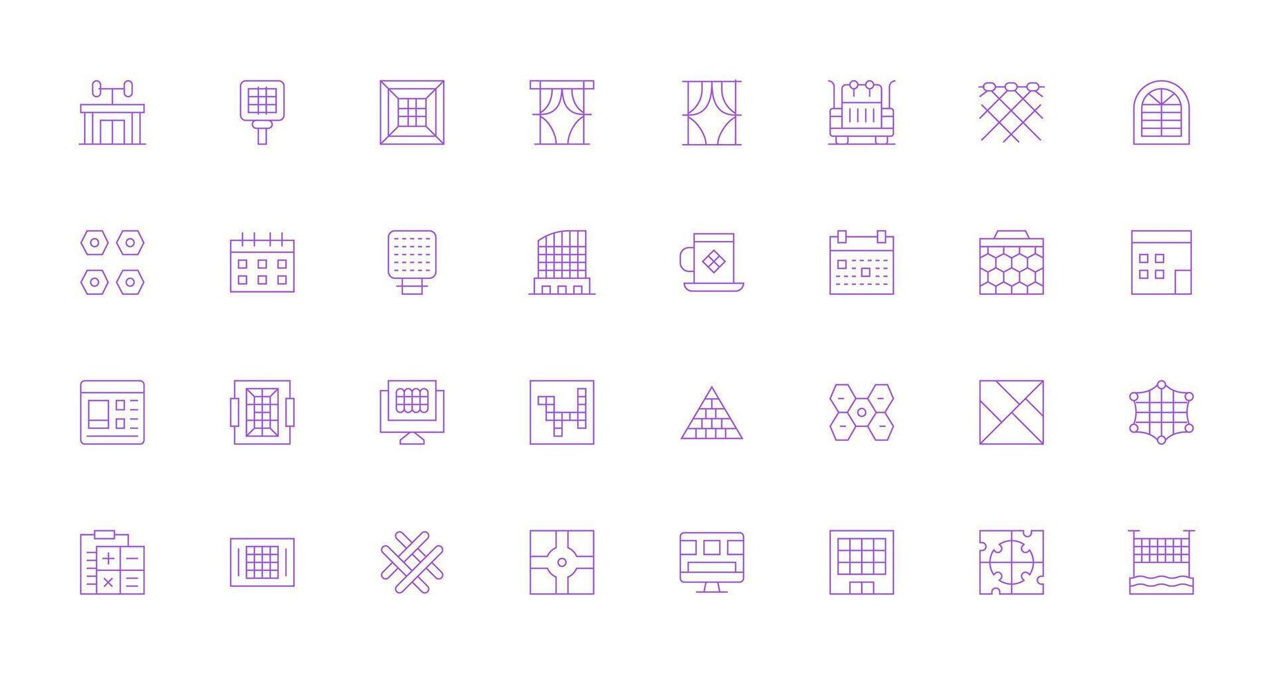 32 Thin Line Style Icons from Grid Collection Design Ready Icon Set for Teams vector
