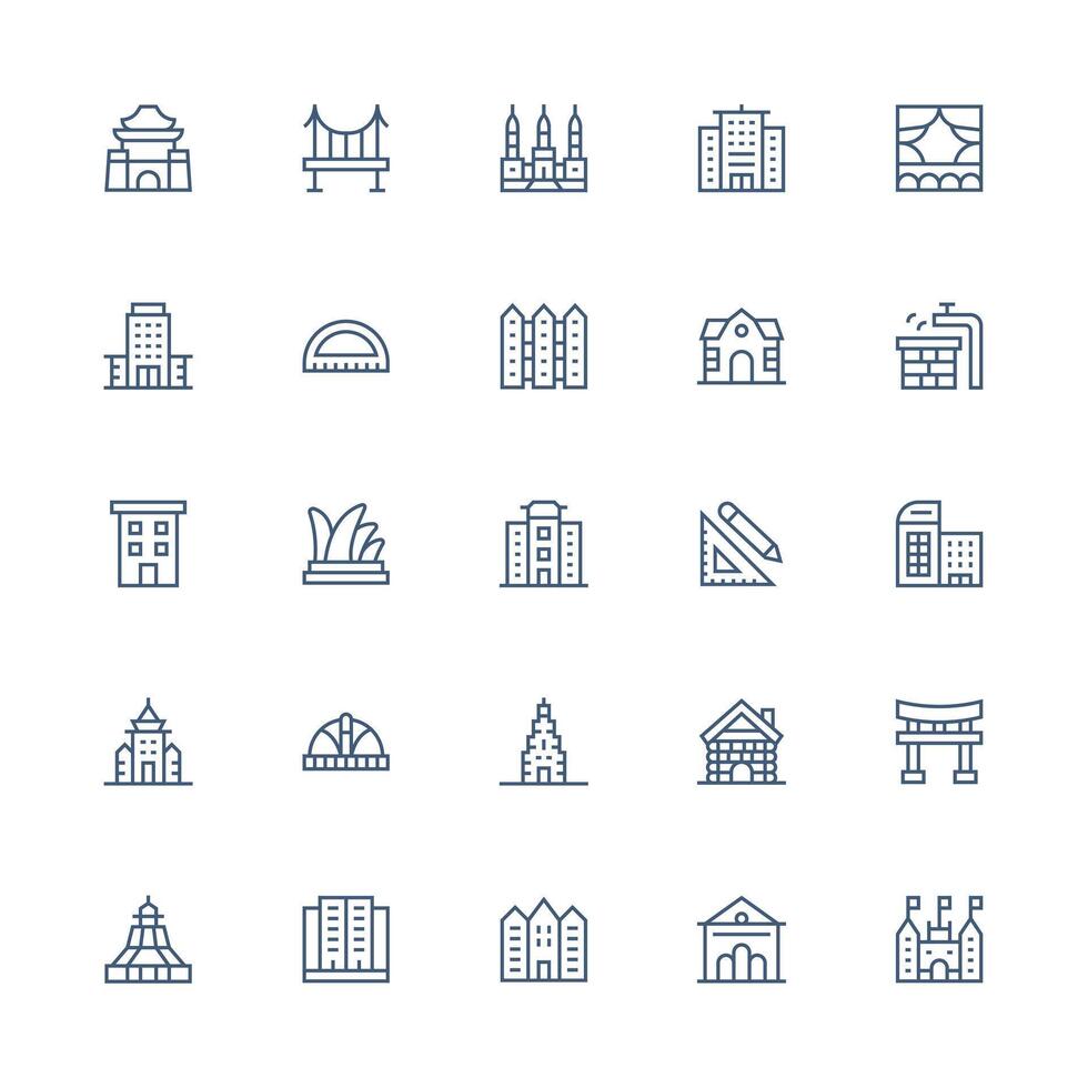 25 Icons for Architecture in Medium Stroke Outline Format Simple Icons for Interface and Wireframes vector