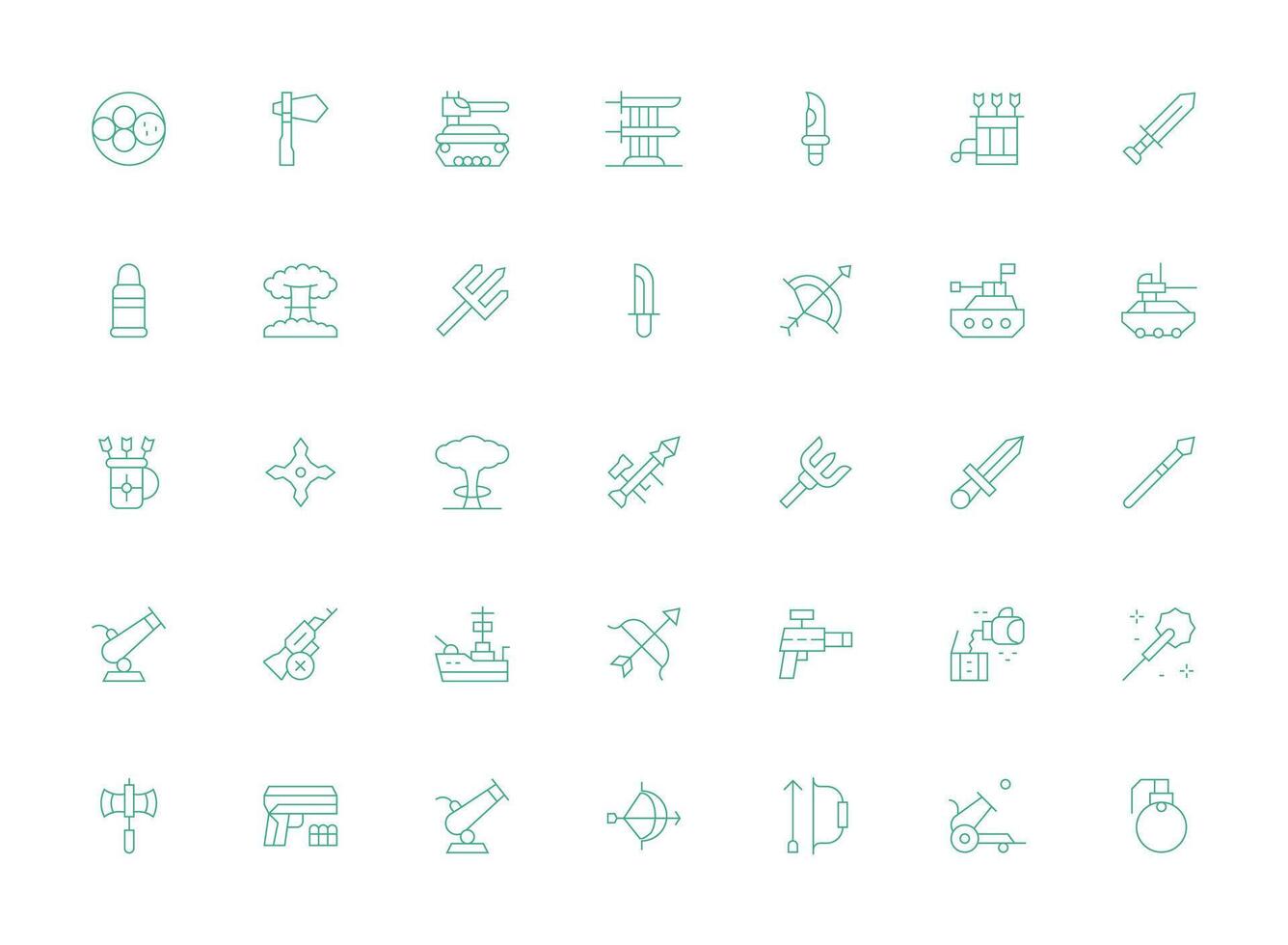 35 Light Line Style Icons from Weapon Collection User Interface Icons for Digital Products vector