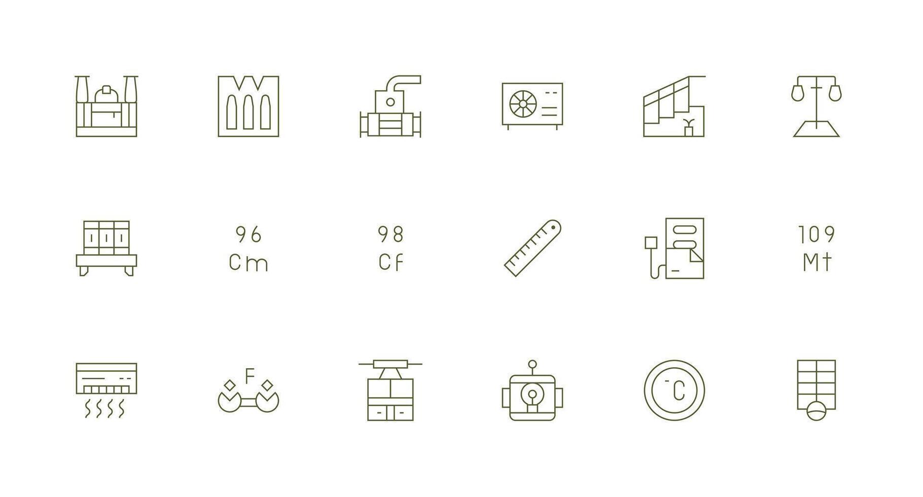 Unit Design Icons featuring 18 in Minimal Line Style Detailed Icon Collection for Design Systems vector