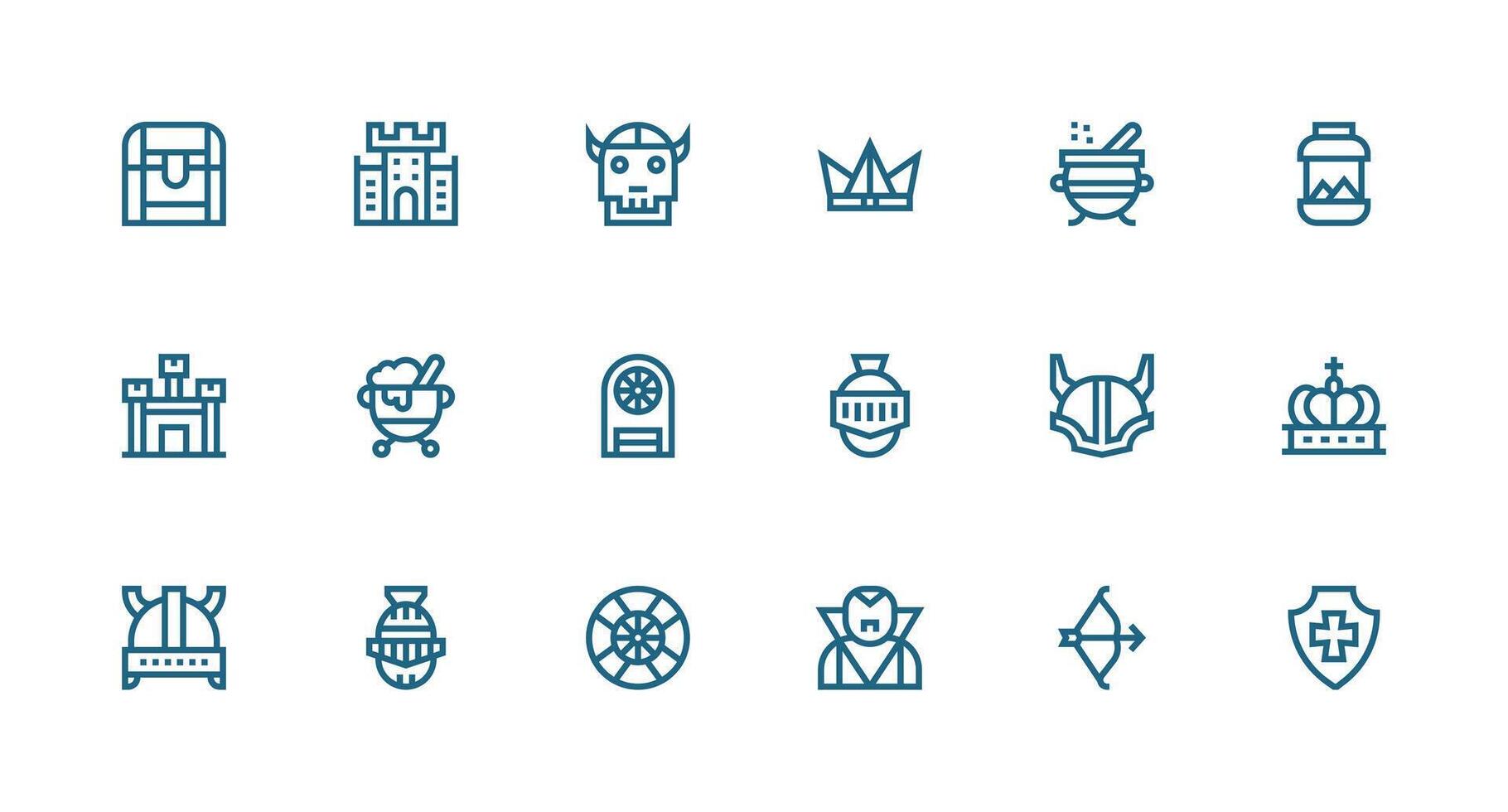 Medieval Icon Set with 18 Strong Stroke Line Graphics Interface Icon Collection vector