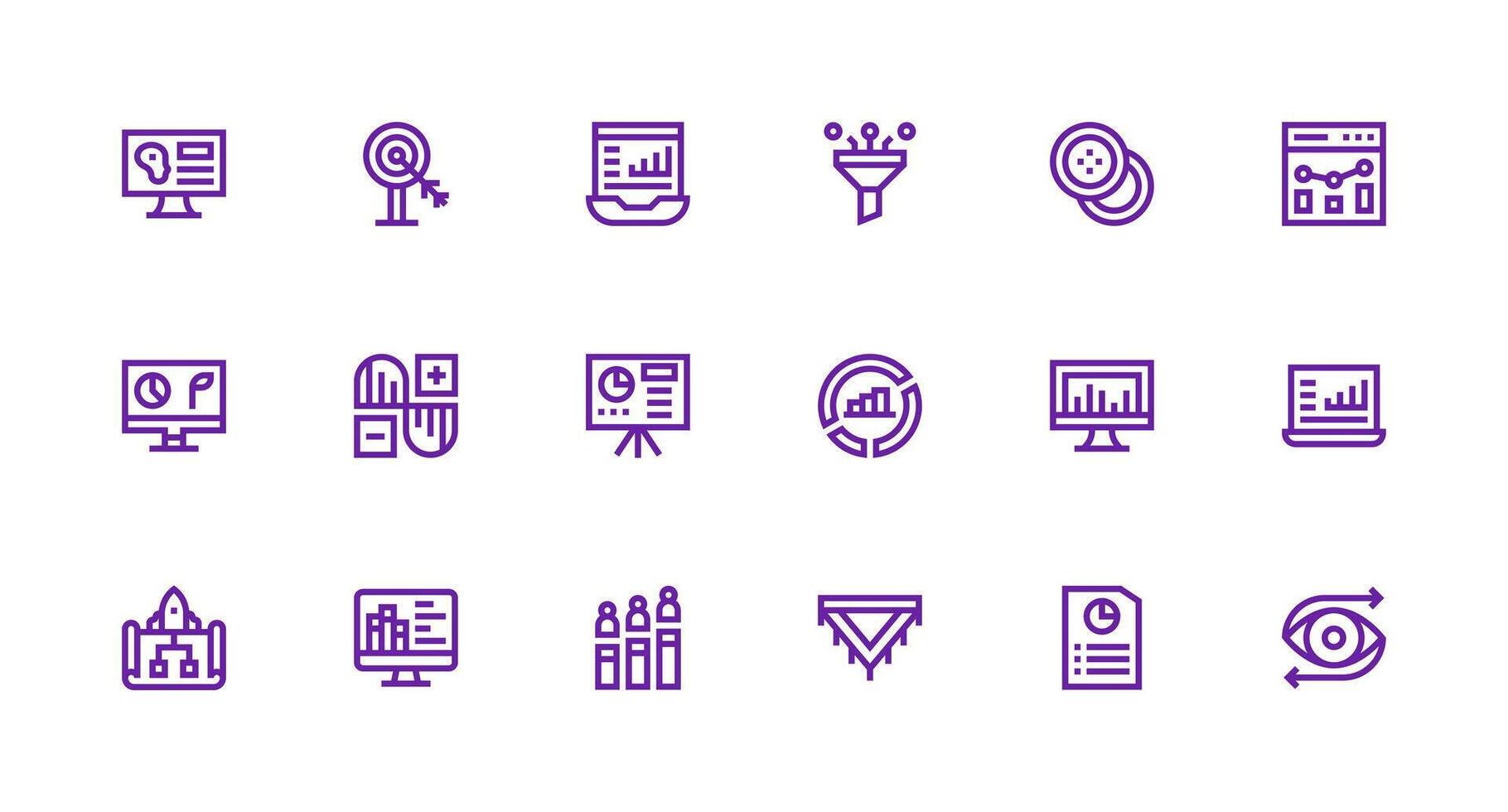Strong Stroke Line Icons from Visualization Set with 18 Vectors Essential Icon Set for Teams