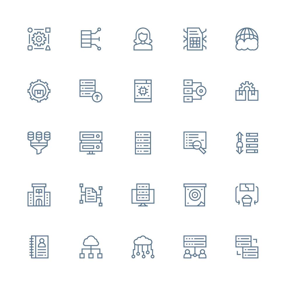 Database featuring 25 Icons in Medium Stroke Outline Design Icon Pack for UI vector