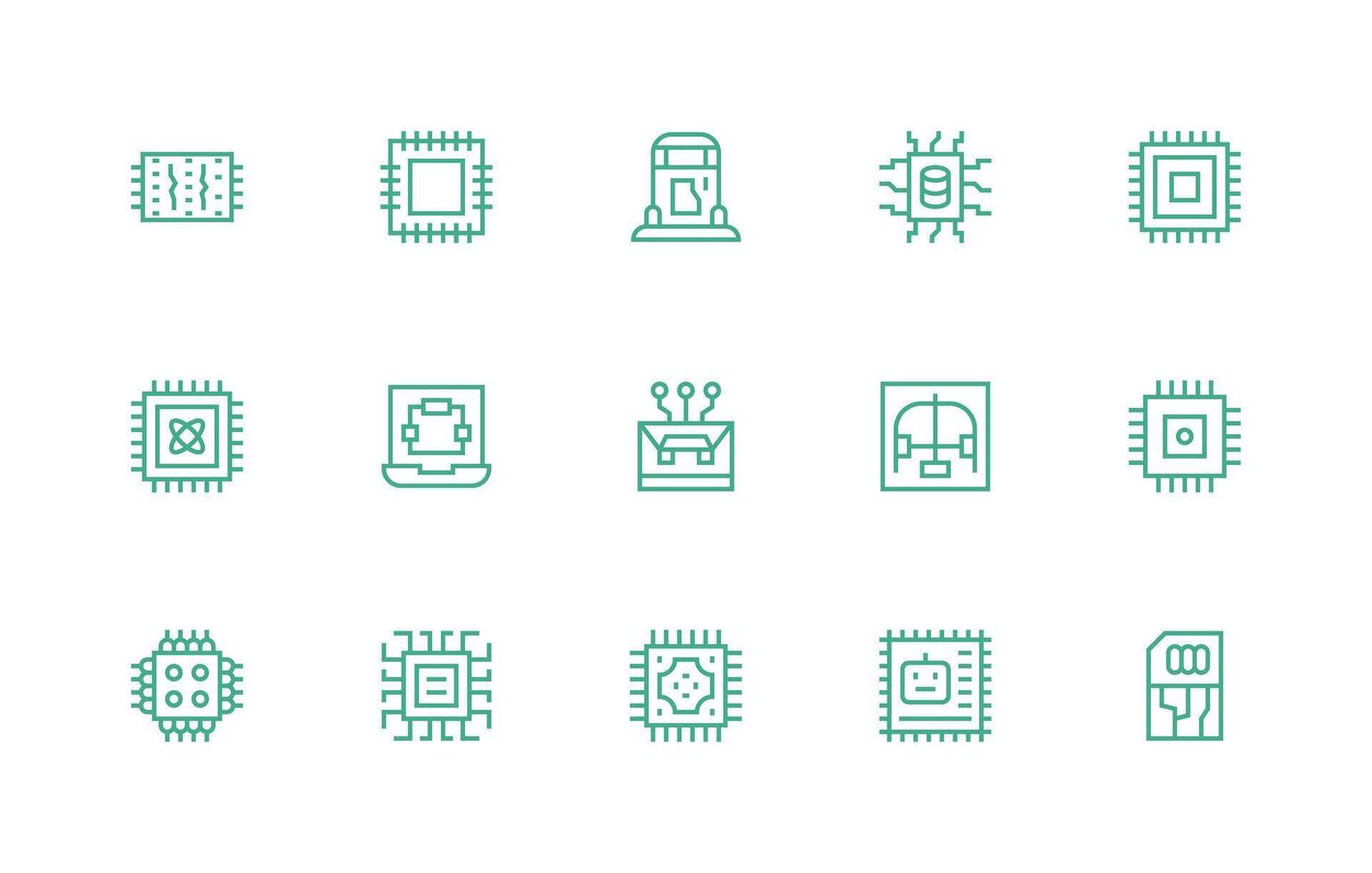 15 Regular Line Designs for Microchip Icons Basic Icon Series vector