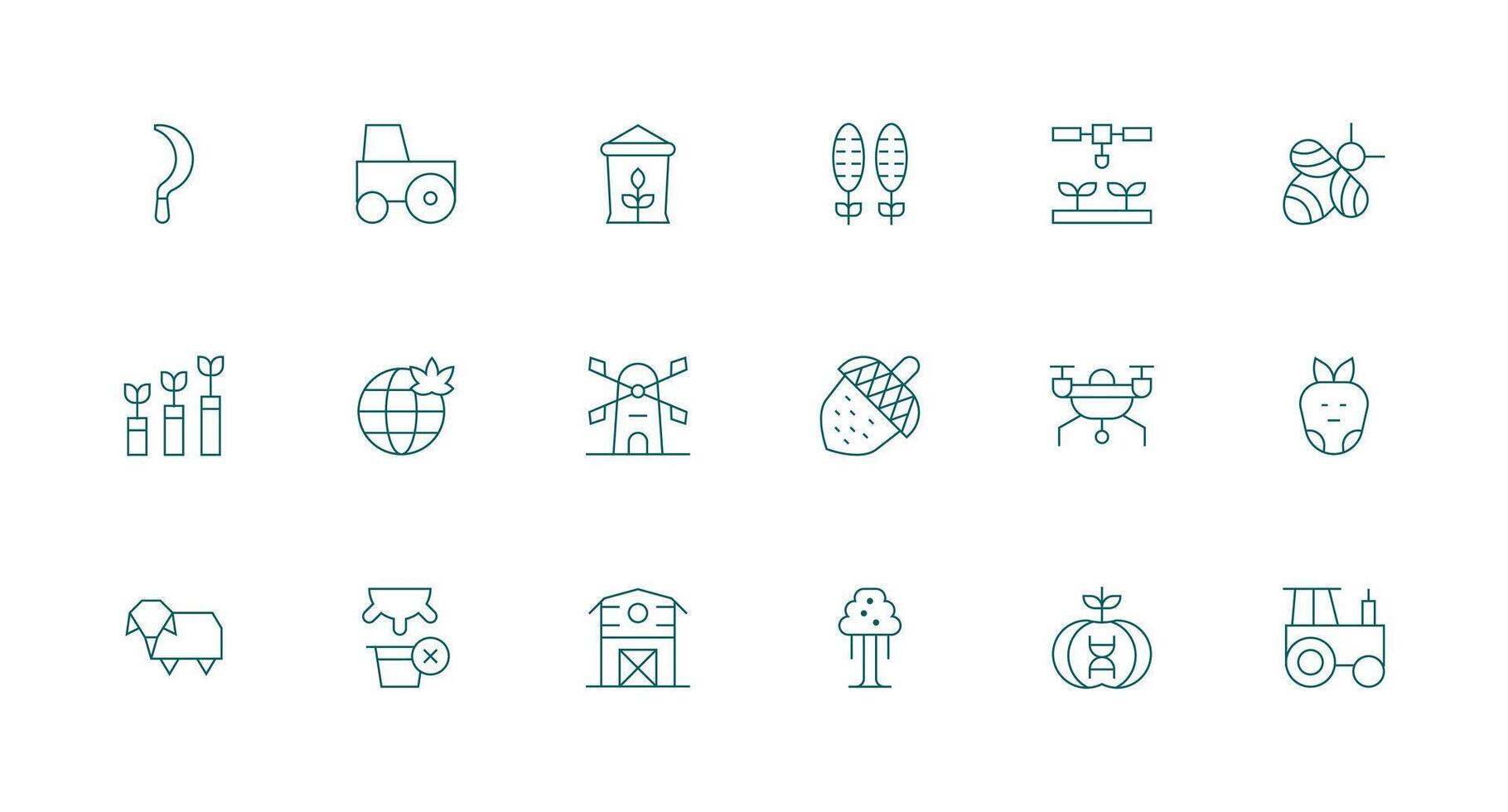 Agriculture Icon Collection with 18 Minimal Line Designs Complete Icon Bundle for Web Design vector