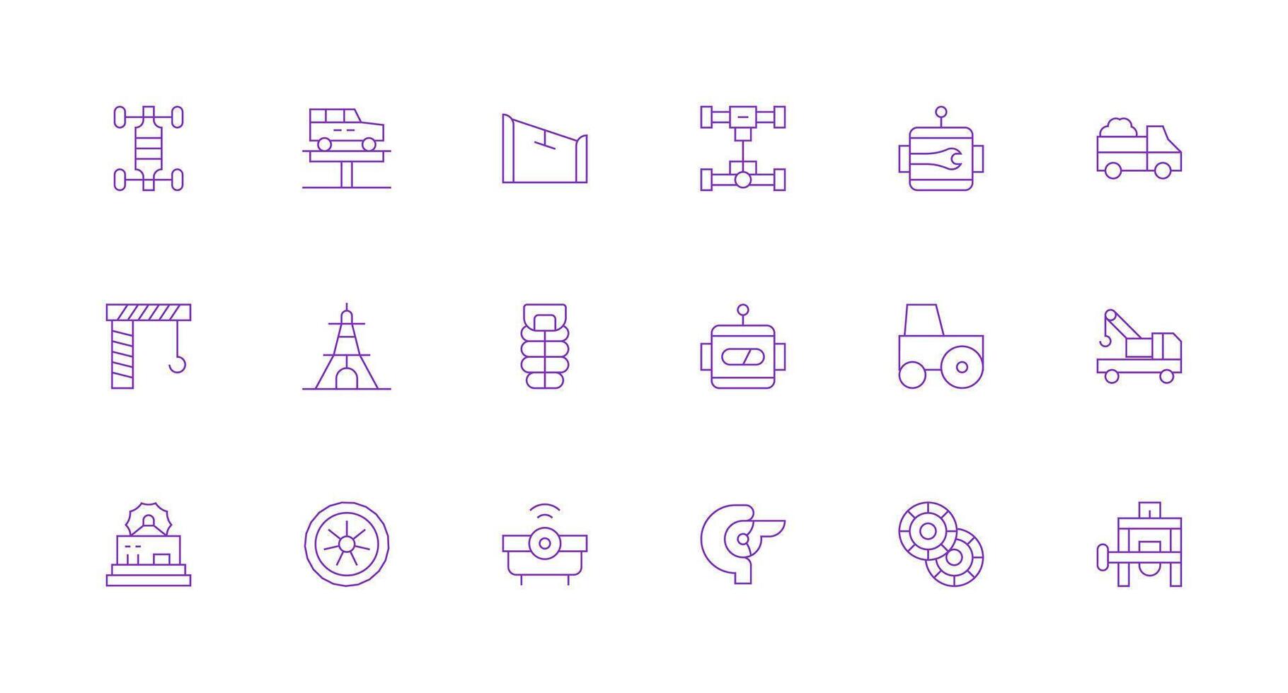 Machinery Icon Set with 18 Minimal Line Graphics Neutral Style Icons for Any Project vector