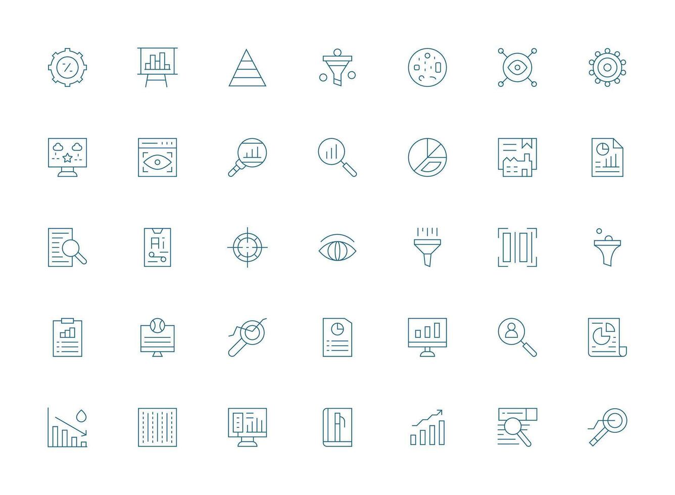35 Light Line Style Icons from Data Analysis Collection Organized Glyph Icons for Fast Design vector