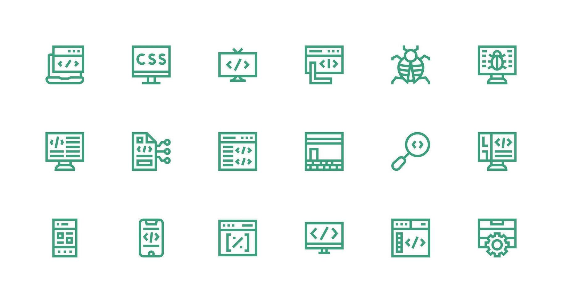 Strong Stroke Line Icons from Coding Set with 18 Vectors Icon Set for Projects