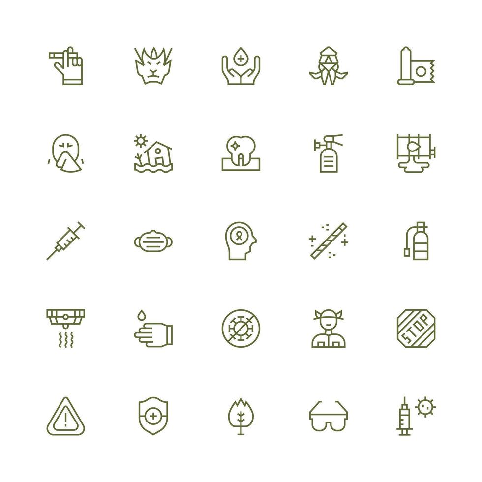 Prevention featuring 25 Icons in Medium Stroke Outline Design UI Icon Set vector