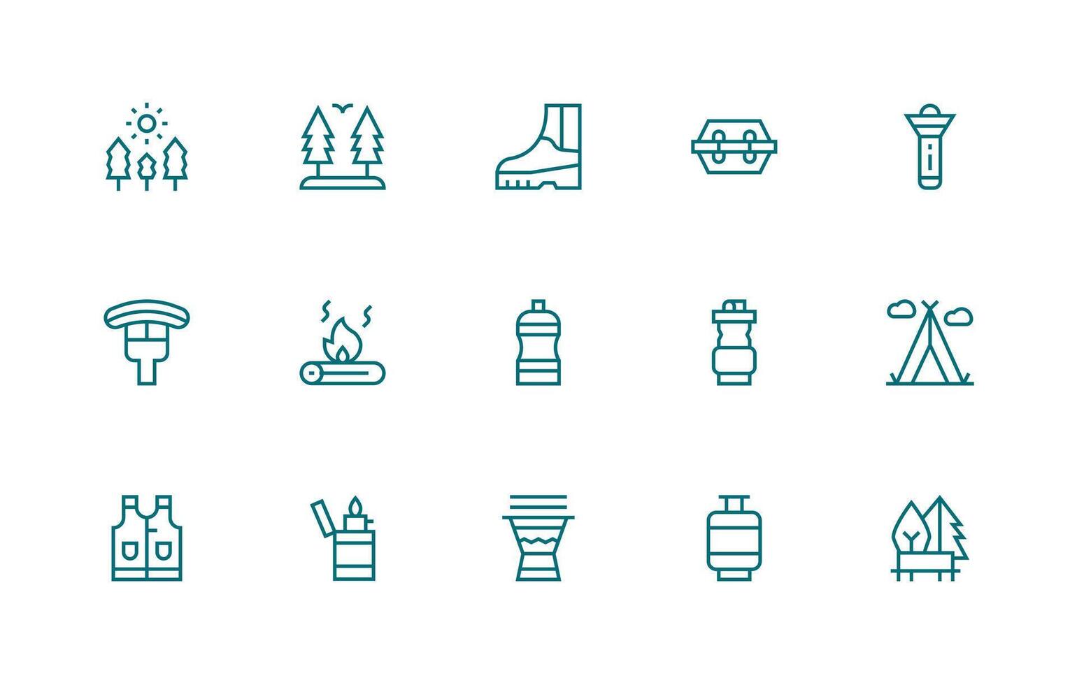 Camping Icon Collection with 15 Regular Line Designs UI and UX Focused Icon Collection vector