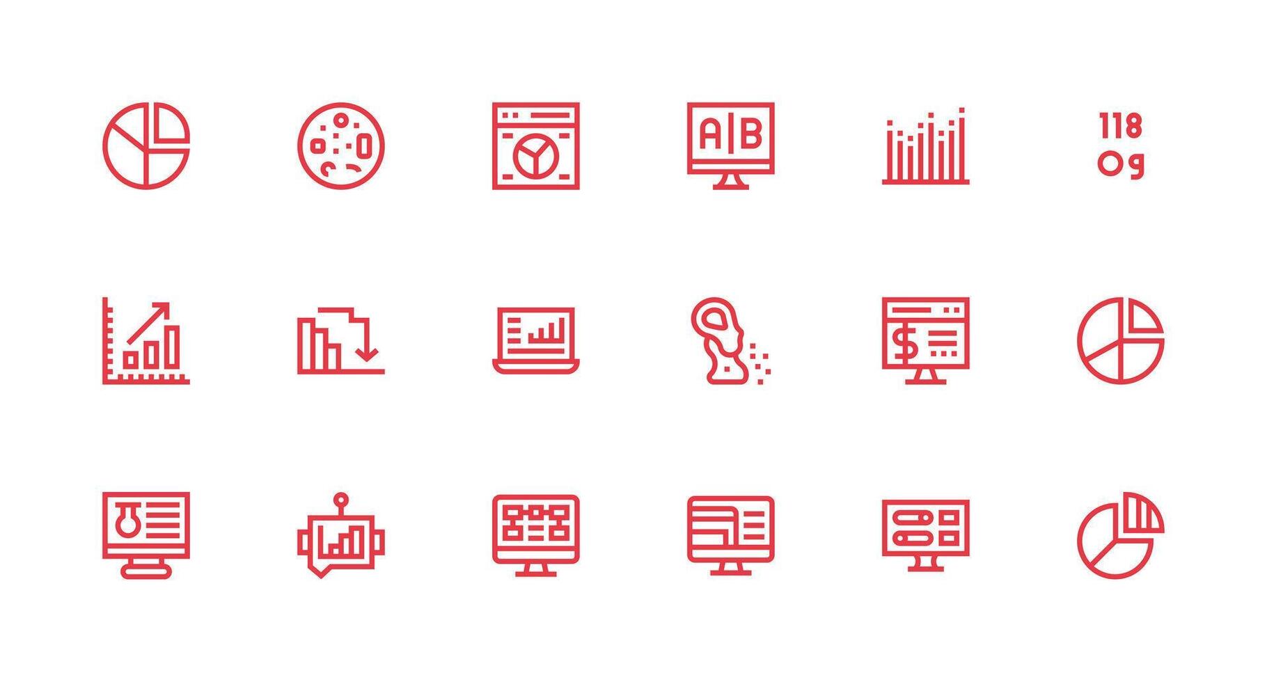 Strong Stroke Line Style Data Visualization Icons with 18 Vectors Display Icon Pack