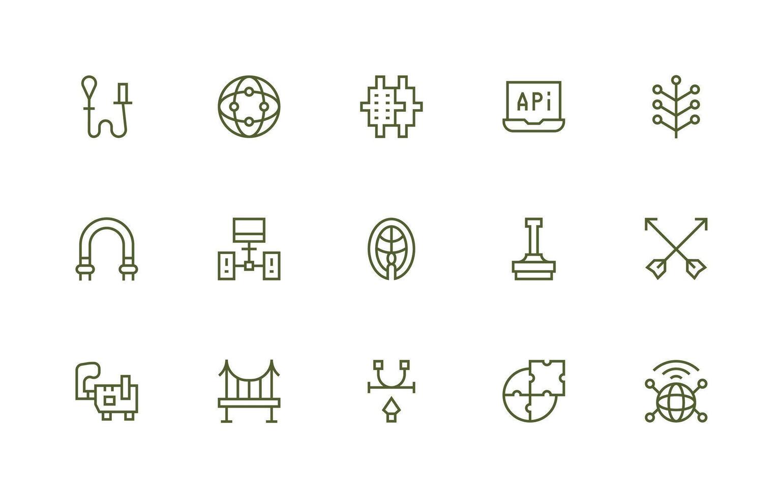 Connection Point including 15 Regular Line Illustrations Clear and Concise Icon Set Collection vector