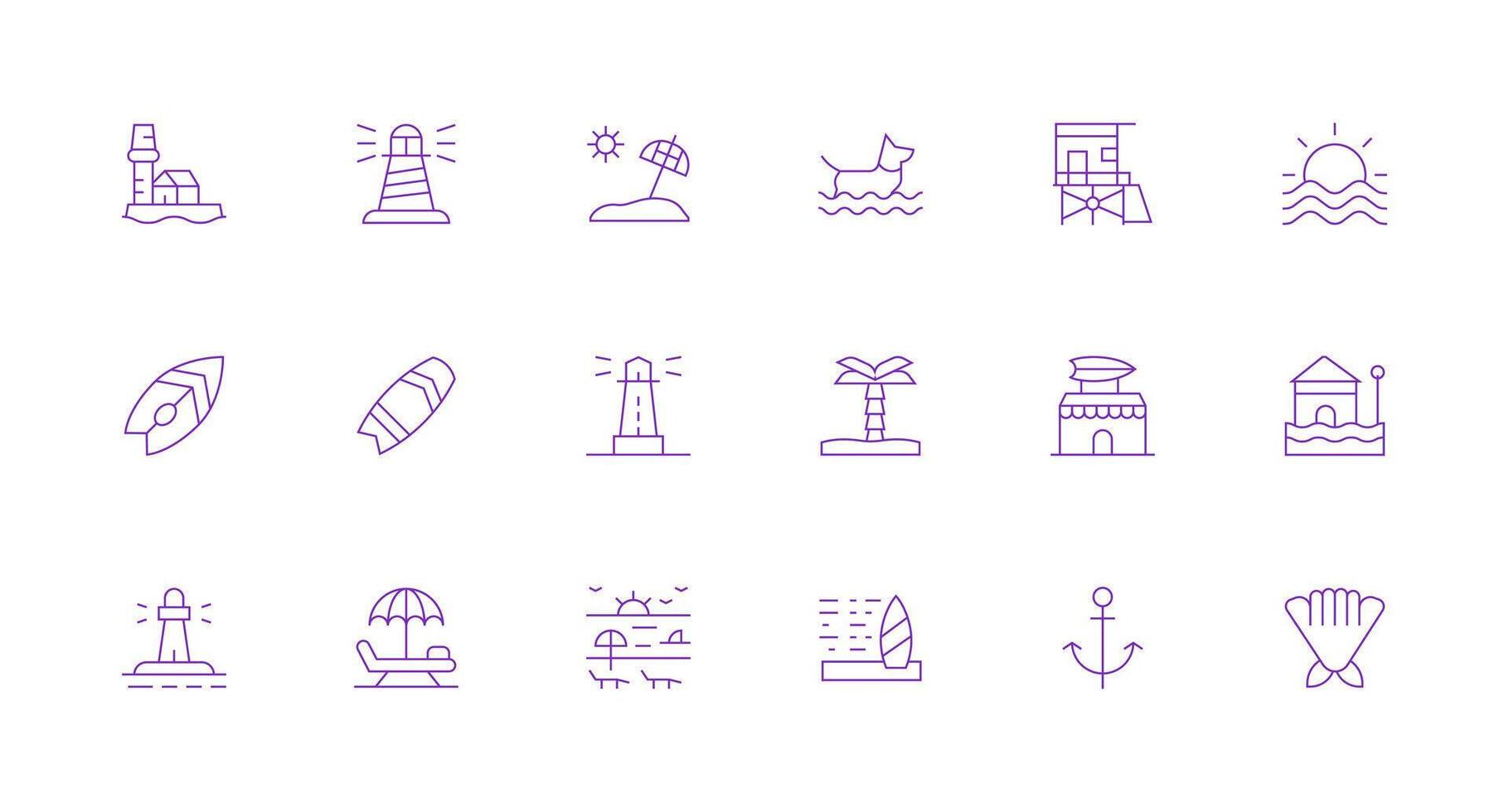 Coastal Icon Collection with 18 Minimal Line Designs Neatly Designed Icons for Web Platforms vector