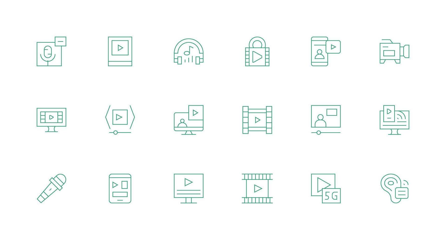 Streaming Design Icons featuring 18 in Minimal Line Style Theme-Based Icon Pack vector