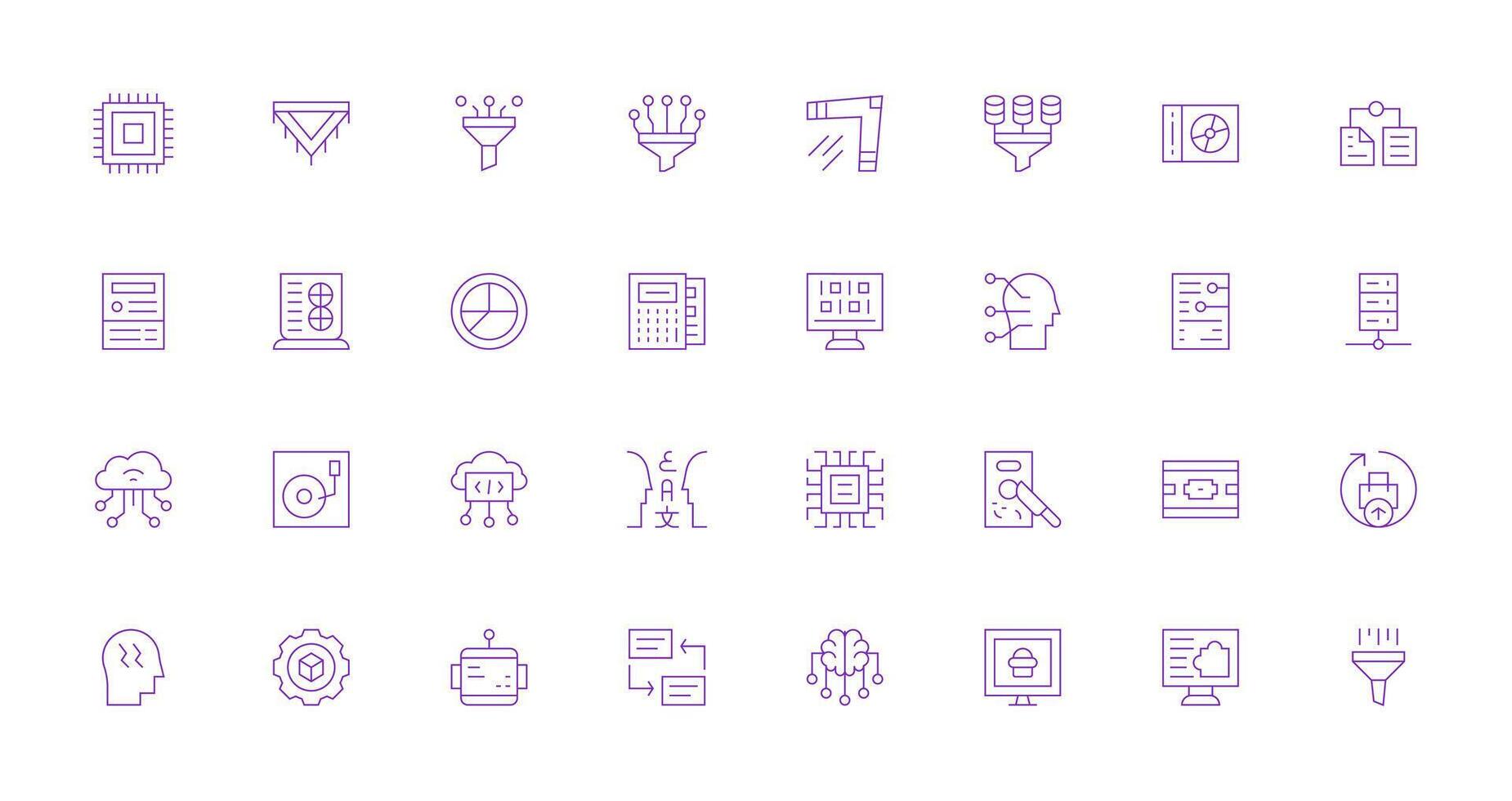 Thin Line Style Data Processing Icons with 32 Vectors Compact Icon Set