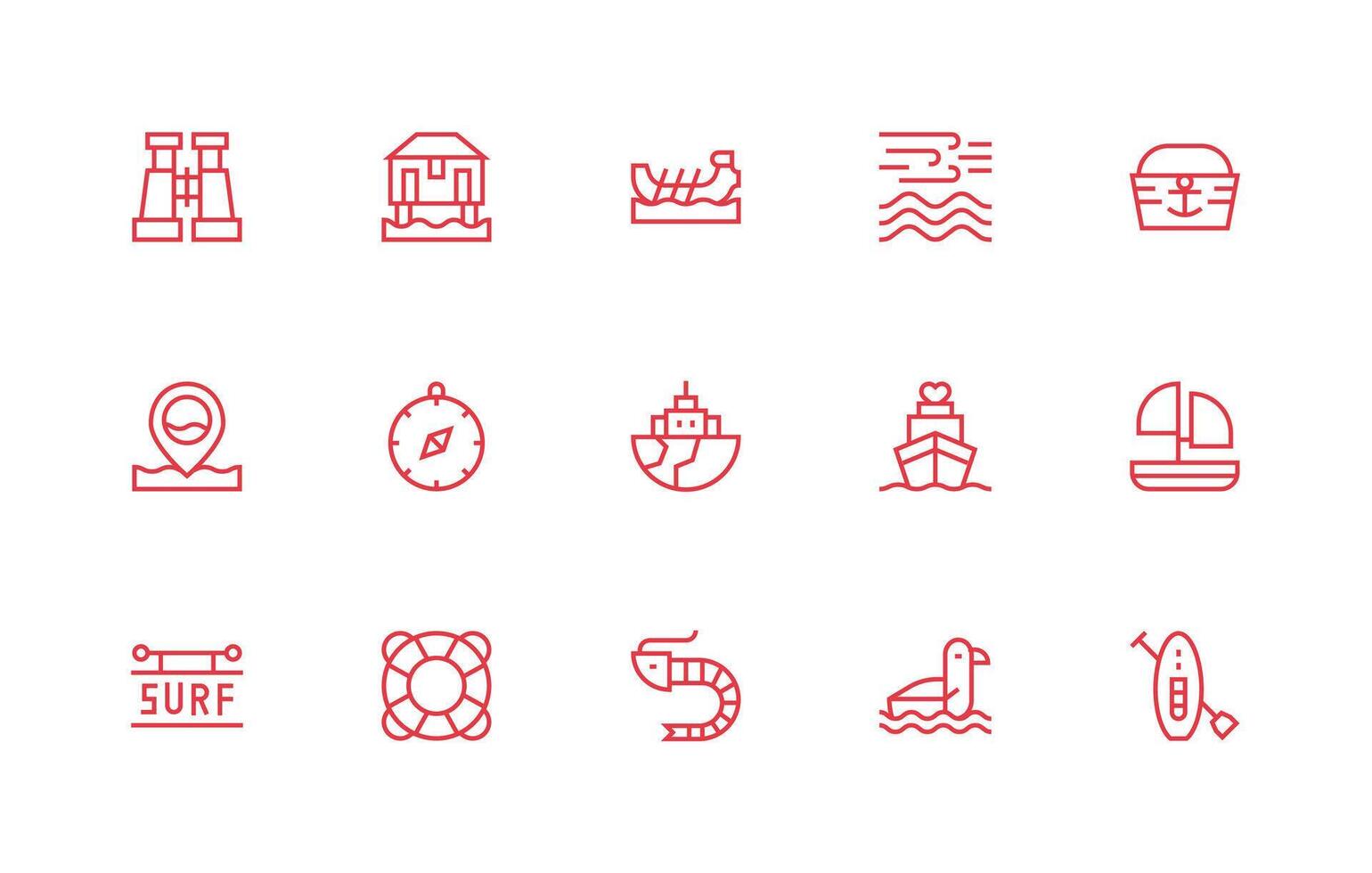 15 Regular Line Vectors for Nautical Theme UI and UX Focused Icon Collection