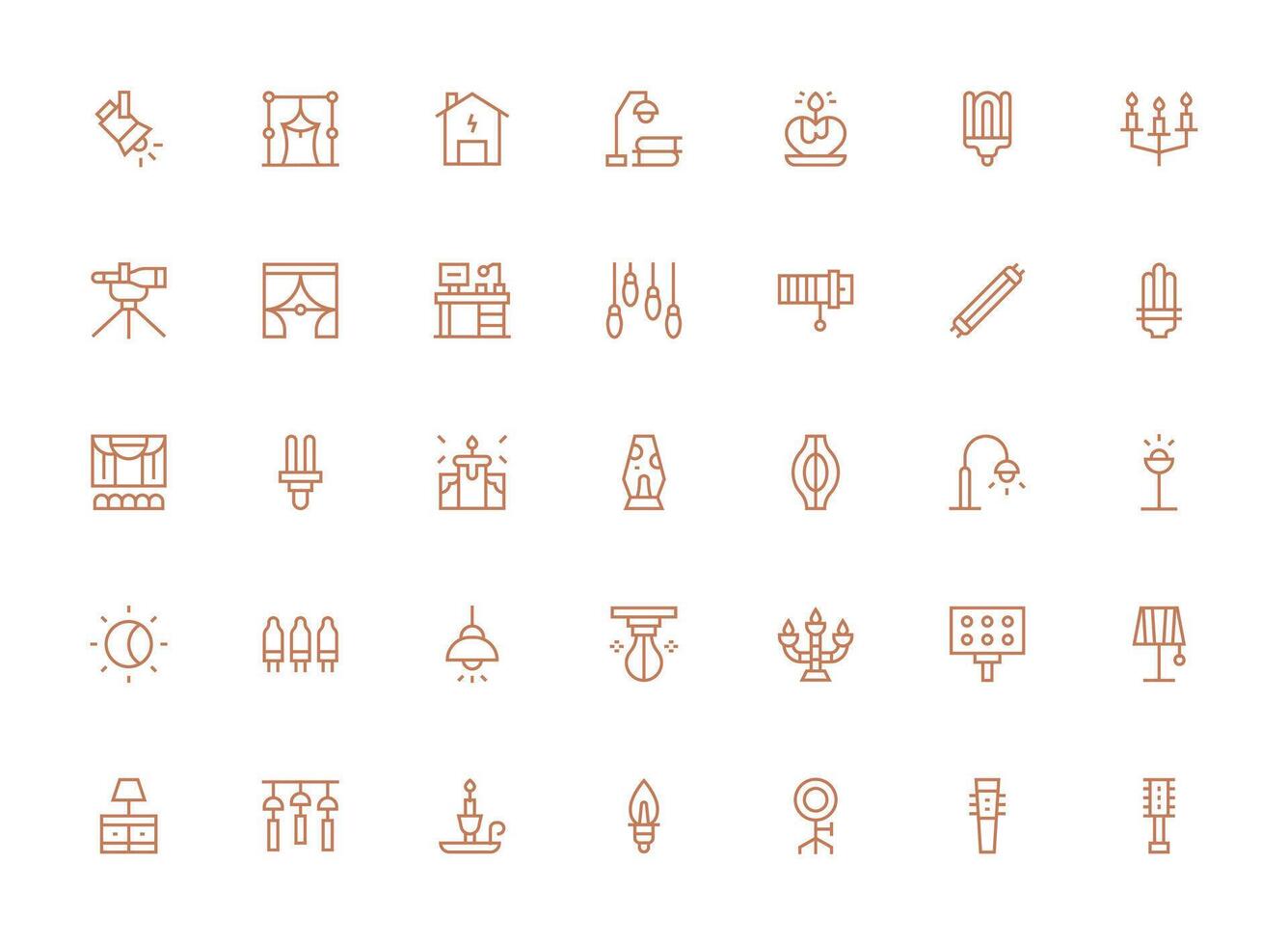 35 Regular Clean Line Icons for Lighting Graphics User Interface Icons for Digital Products vector