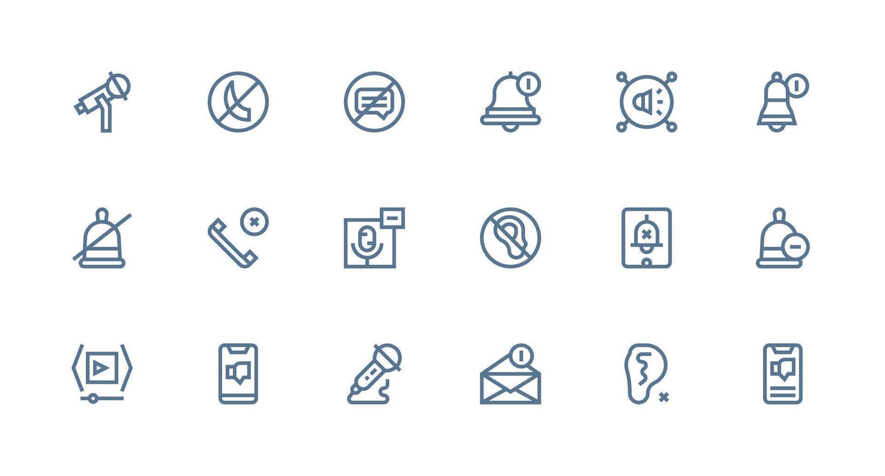 18 Mute Icons in Strong Stroke Line Aesthetic Flexible Icon System for Web Interfaces vector