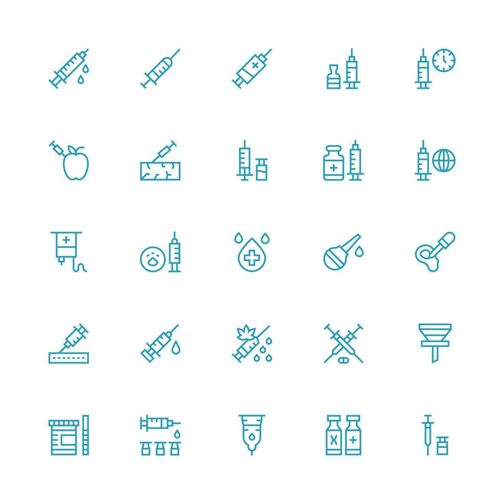 Syringe featuring 25 Icons in Medium Stroke Outline Design UI Icon Set vector