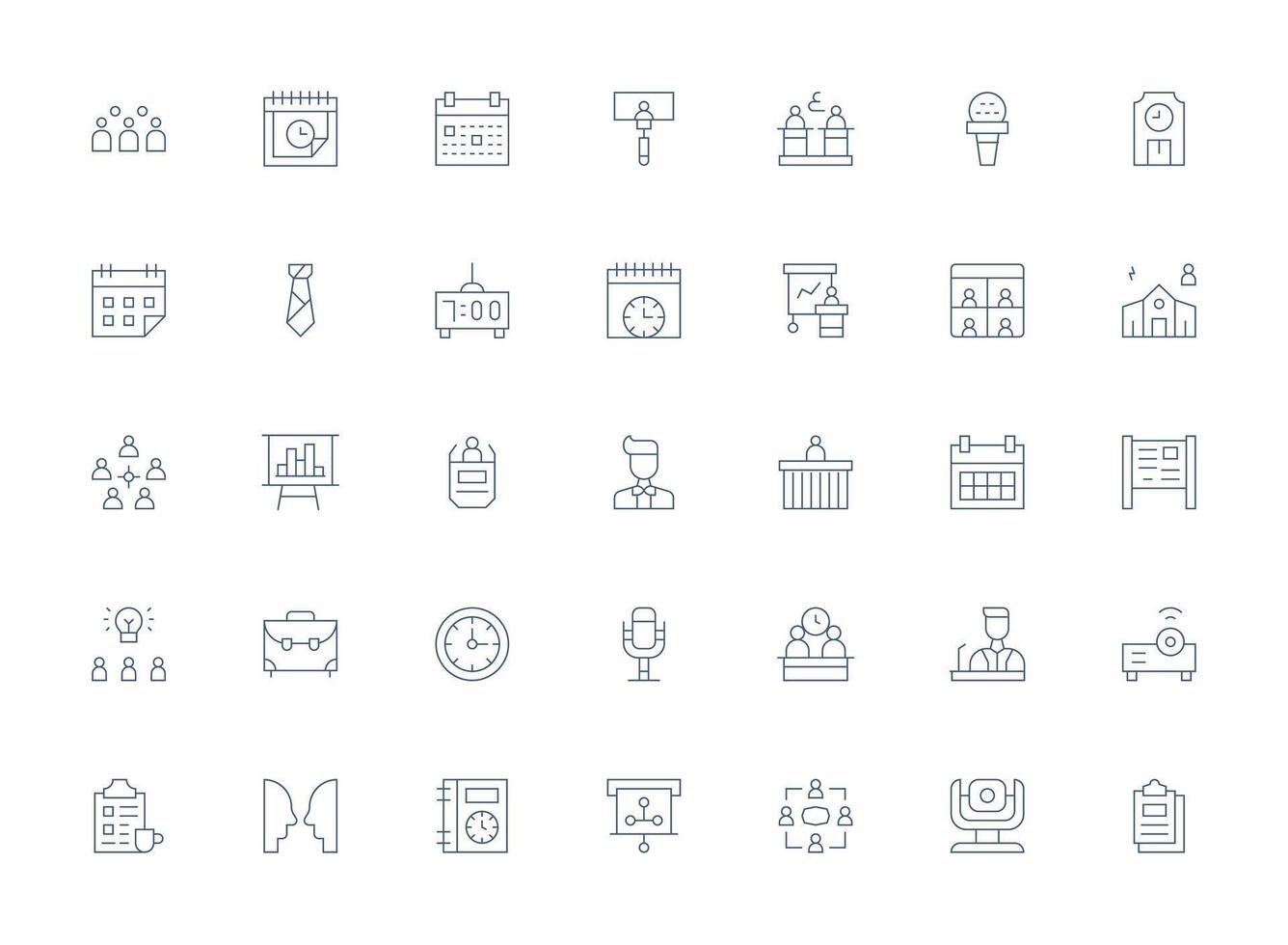 Meeting Design Icons featuring 35 in Light Line Style Simple Icons for Interface and Wireframes vector