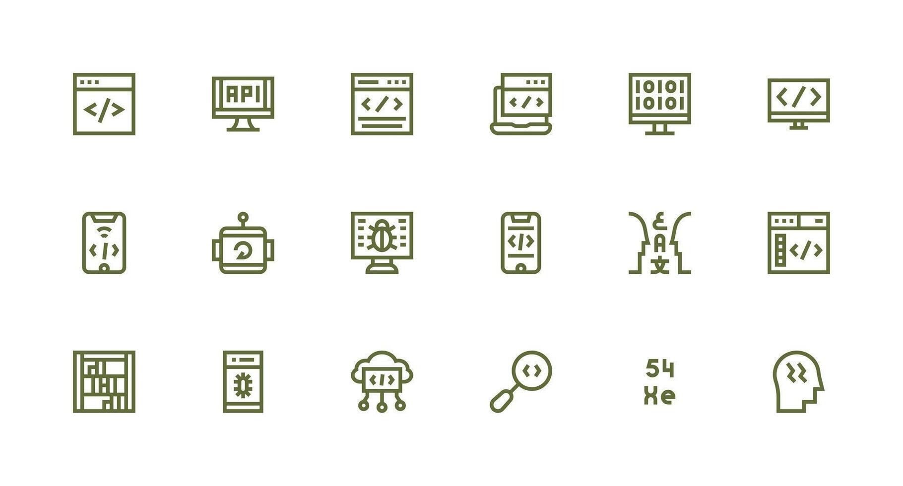 18 Strong Stroke Line Style Icons from Programming Collection Icon Set for Apps vector