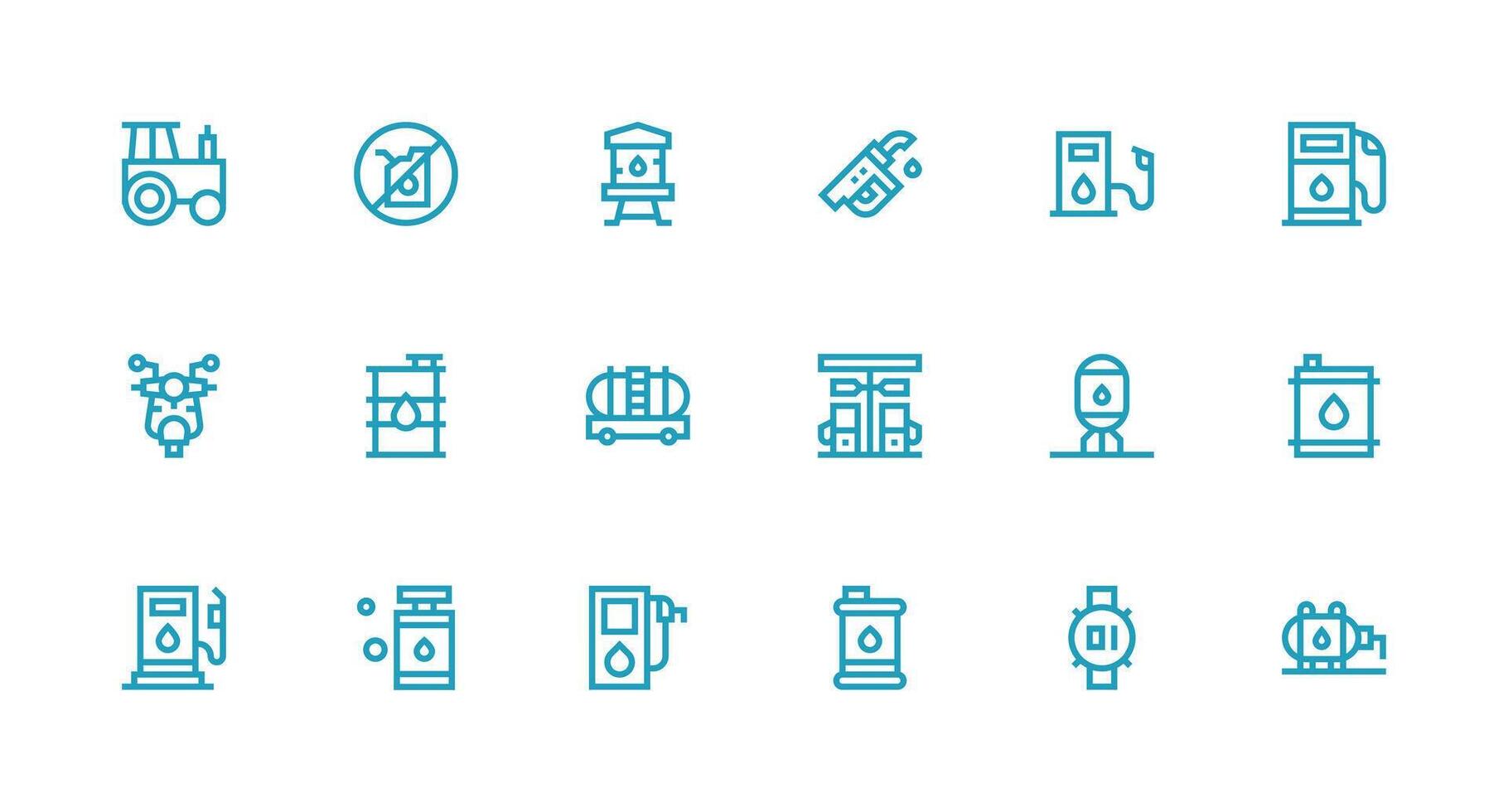Gasoline Icon Set with 18 Strong Stroke Line Graphics Sharp Icons for Presentations vector
