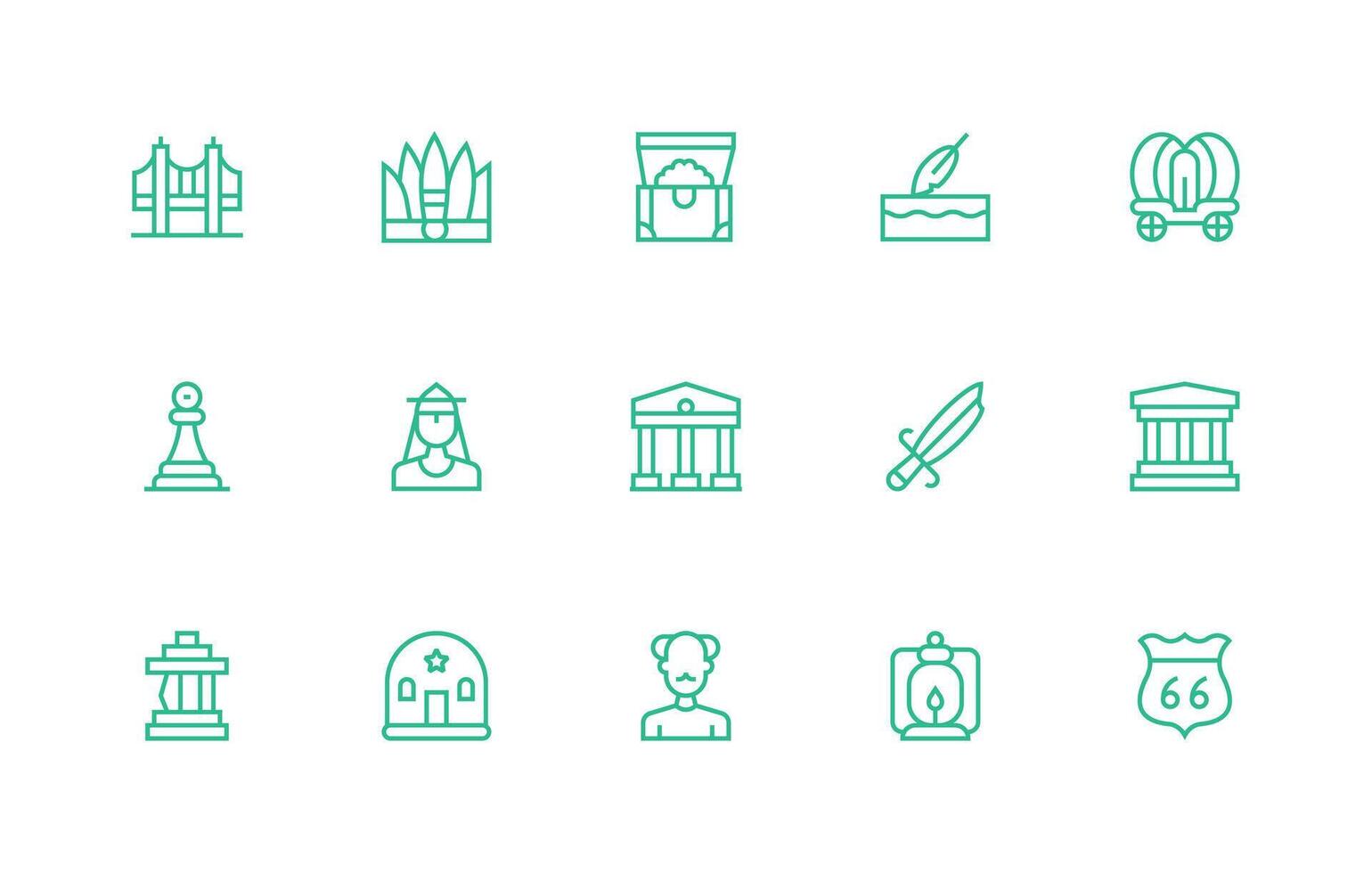 15 Regular Line Designs for Historical Icons Core Icon Collection for Daily Tasks vector